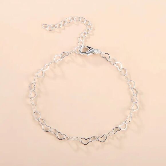 Stainless Steel Hollow Heart Link Chain Bracelet Adjustable Fashion Dainty New - Picture 3 of 6